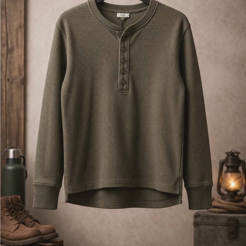 Duluth Trading Co Olive Thermal Henley Sweatshirt